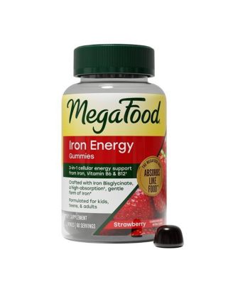 Iron Energy Gummies, Iron and Vitamins B12 and B6 for Ages 4+, 60 Strawberry Gummies