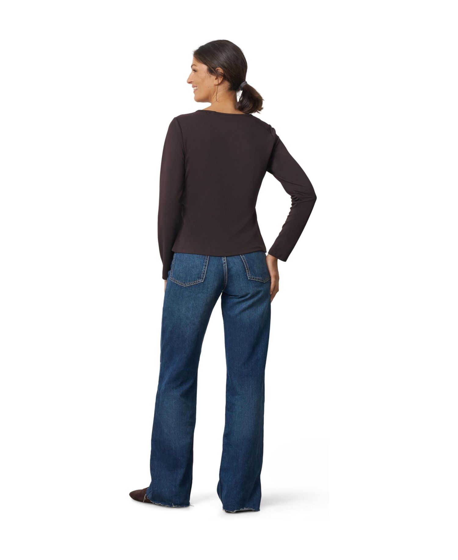Women's Side-Tie Long-Sleeve Crewneck Knit Top
