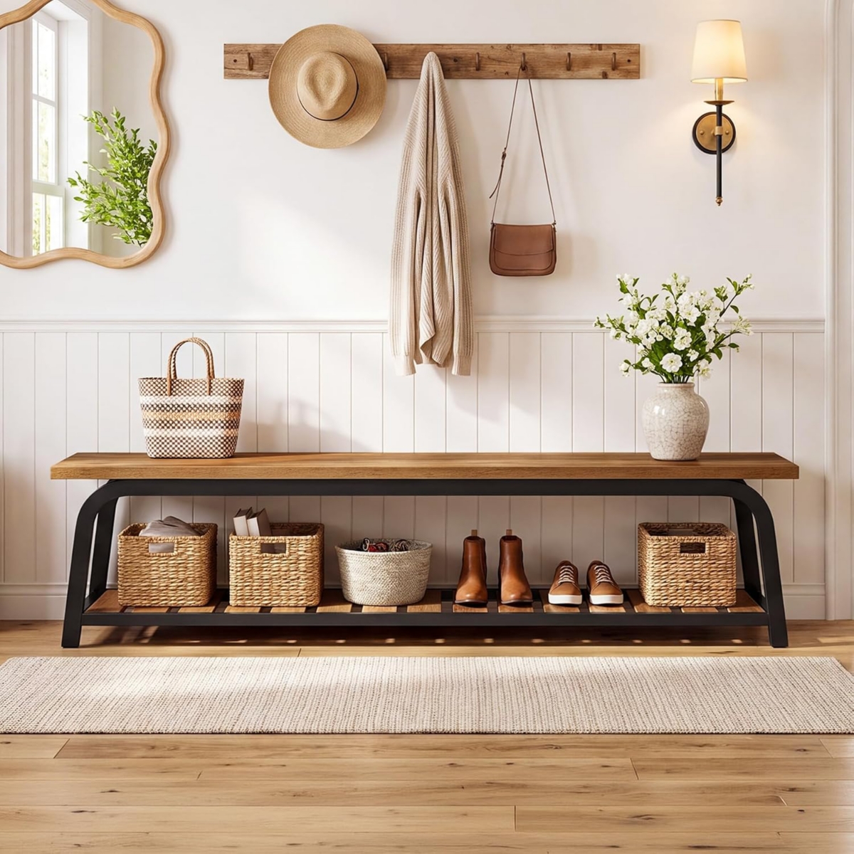 Tribesigns Shoe Rack Bench, Wooden Entryway Bench