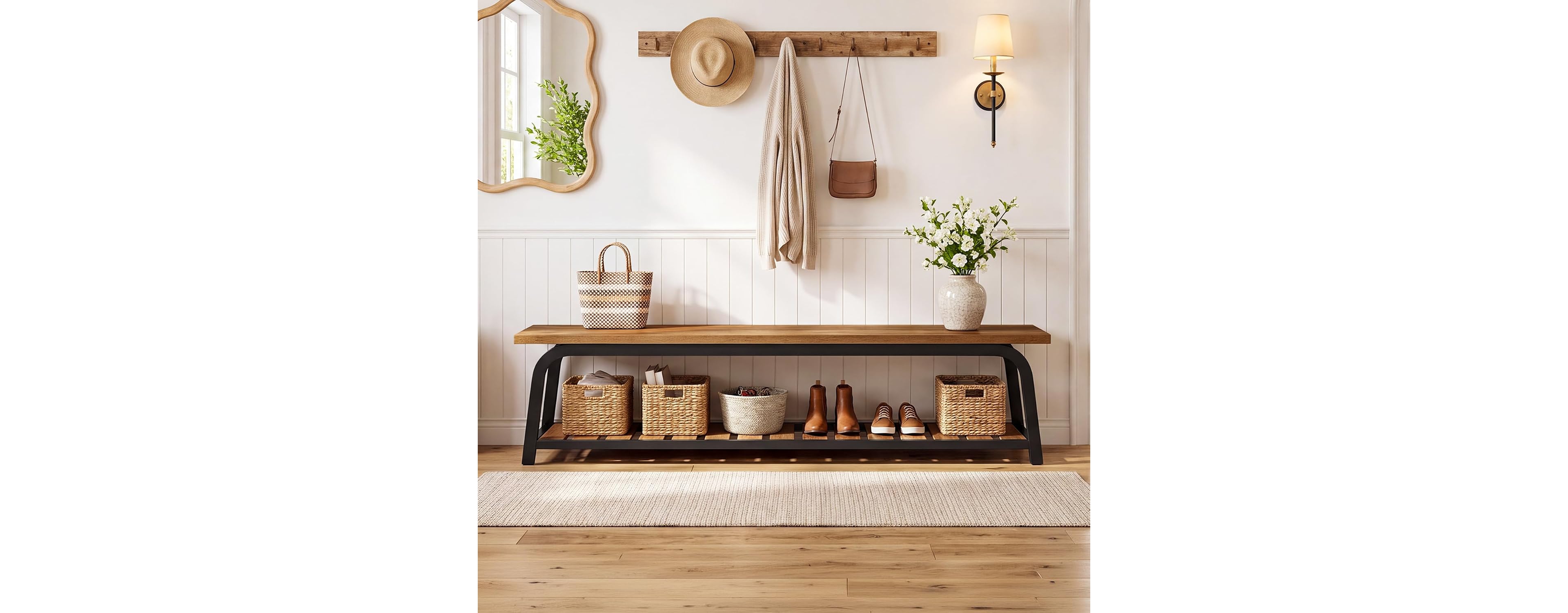 Tribesigns Shoe Rack Bench, Wooden Entryway Bench