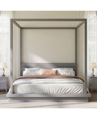 King Size Wooden Canopy Platform Bed with Headboard