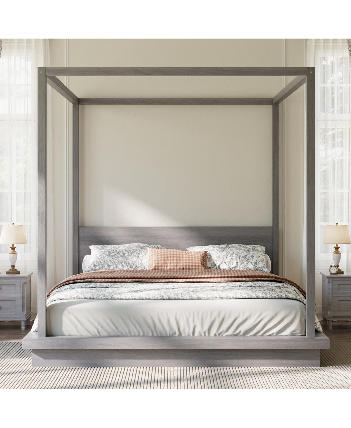 Streamdale Furniture King Size Wooden Canopy Platform Bed with Headboard