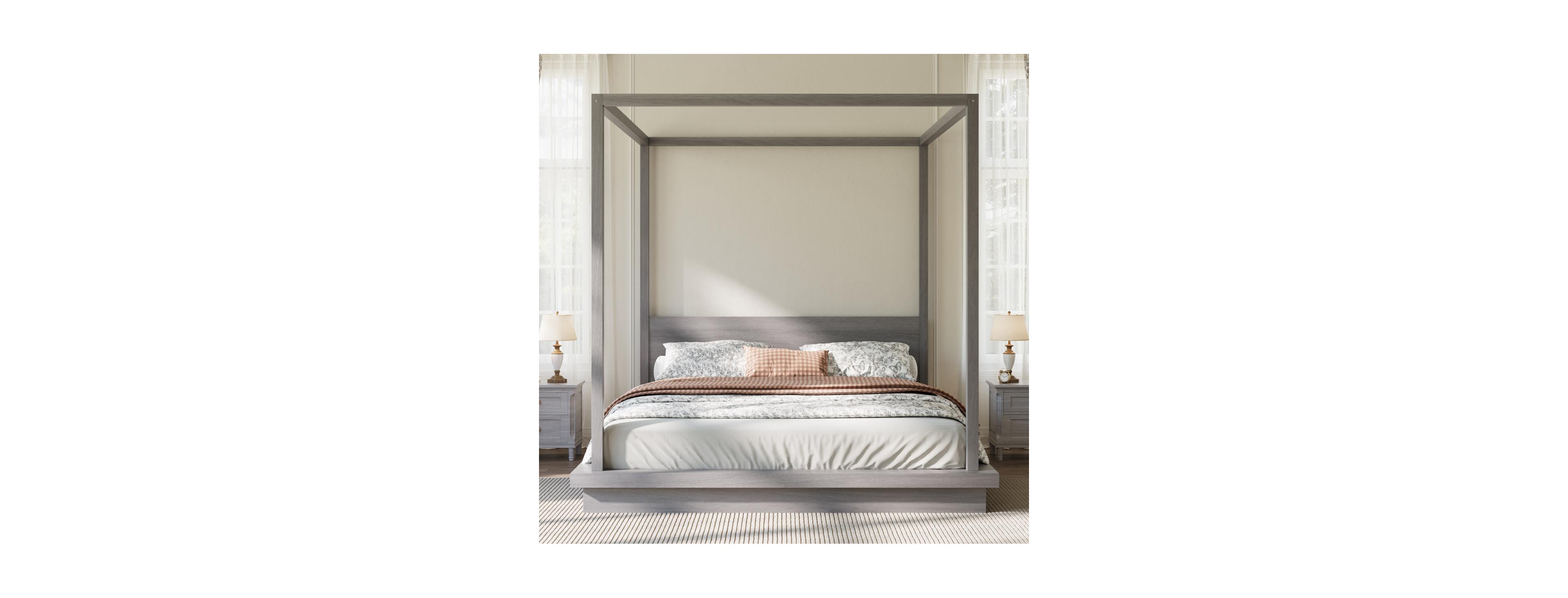 Streamdale Furniture King Size Wooden Canopy Platform Bed with Headboard