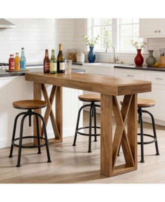 Bar Table, 39.37'' Counter Height Pub Table with Wooden X-Shaped Frame, Rectangular Home Bar Unit for Kitchen, Dining Room, Bistro