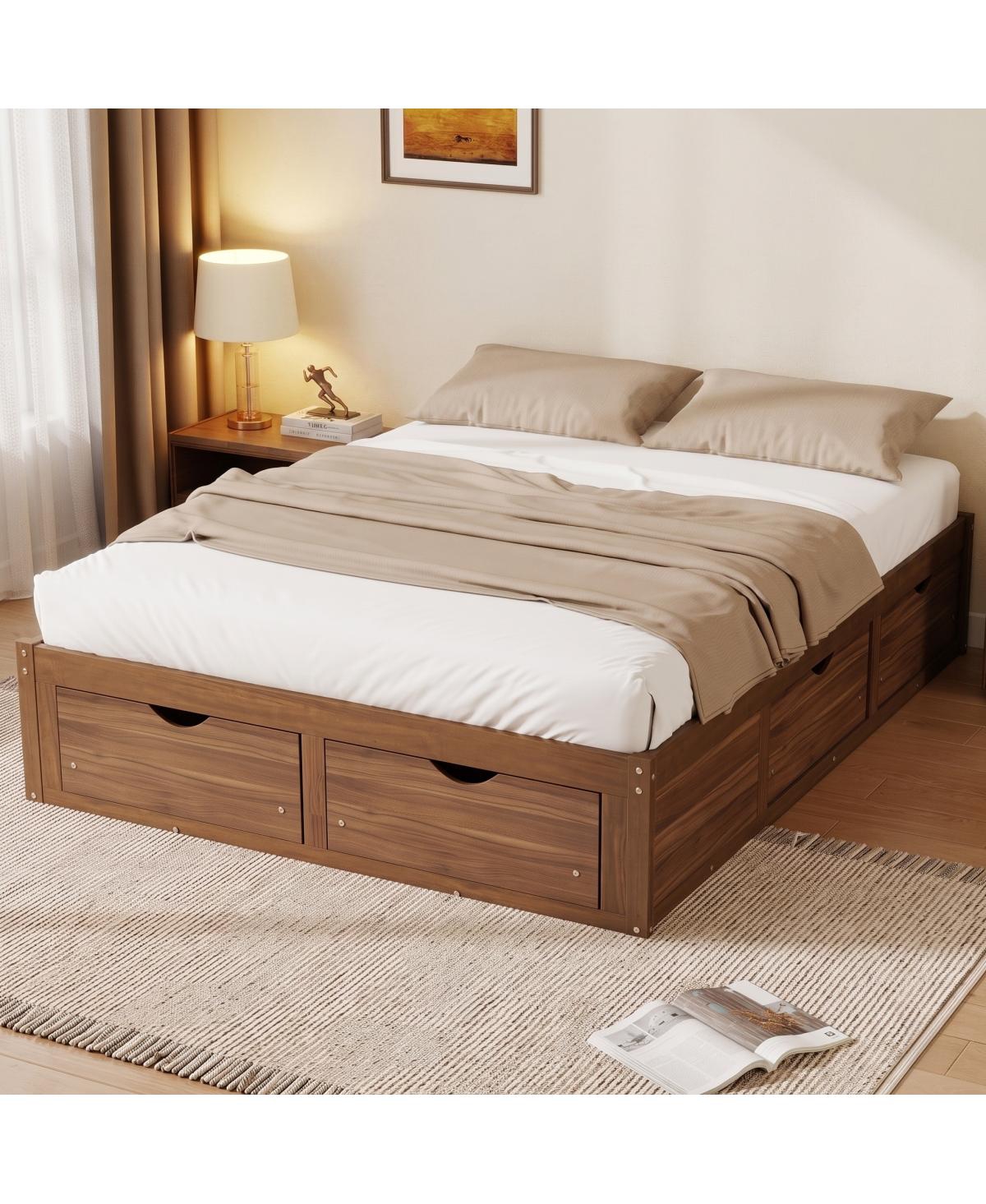 Streamdale Furniture Queen Size Wood Platform Bed with 6 Storage Drawers