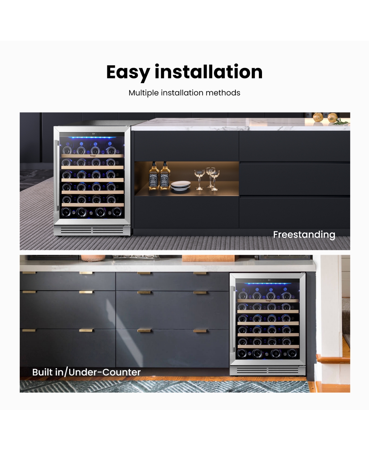 Yeego 24" Wine Refrigerator 5.12 Cu.ft Cooler Single Zone Under Counter Fridge,40degree(s)F-65degree(s)F Wine Fridge,Freestanding/Built-in