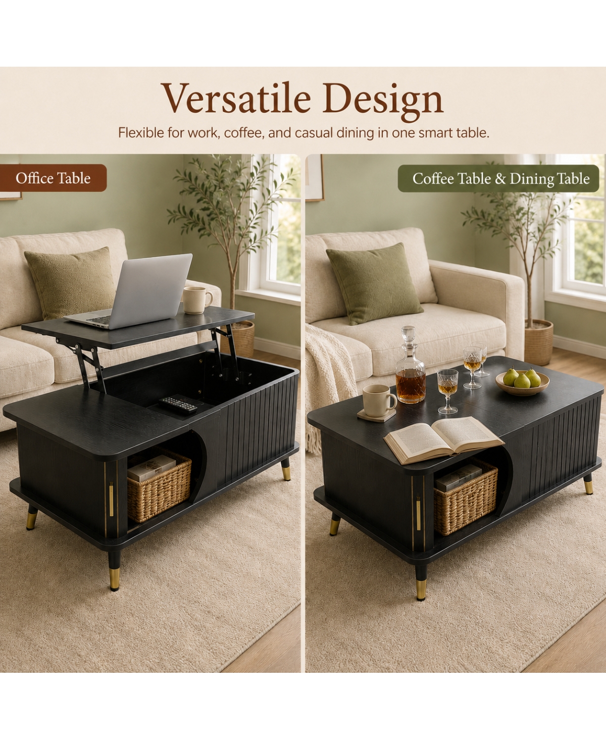 Streamdale Furniture Wood Lift Top Coffee Table with Hidden Compartment and Storage Shelf