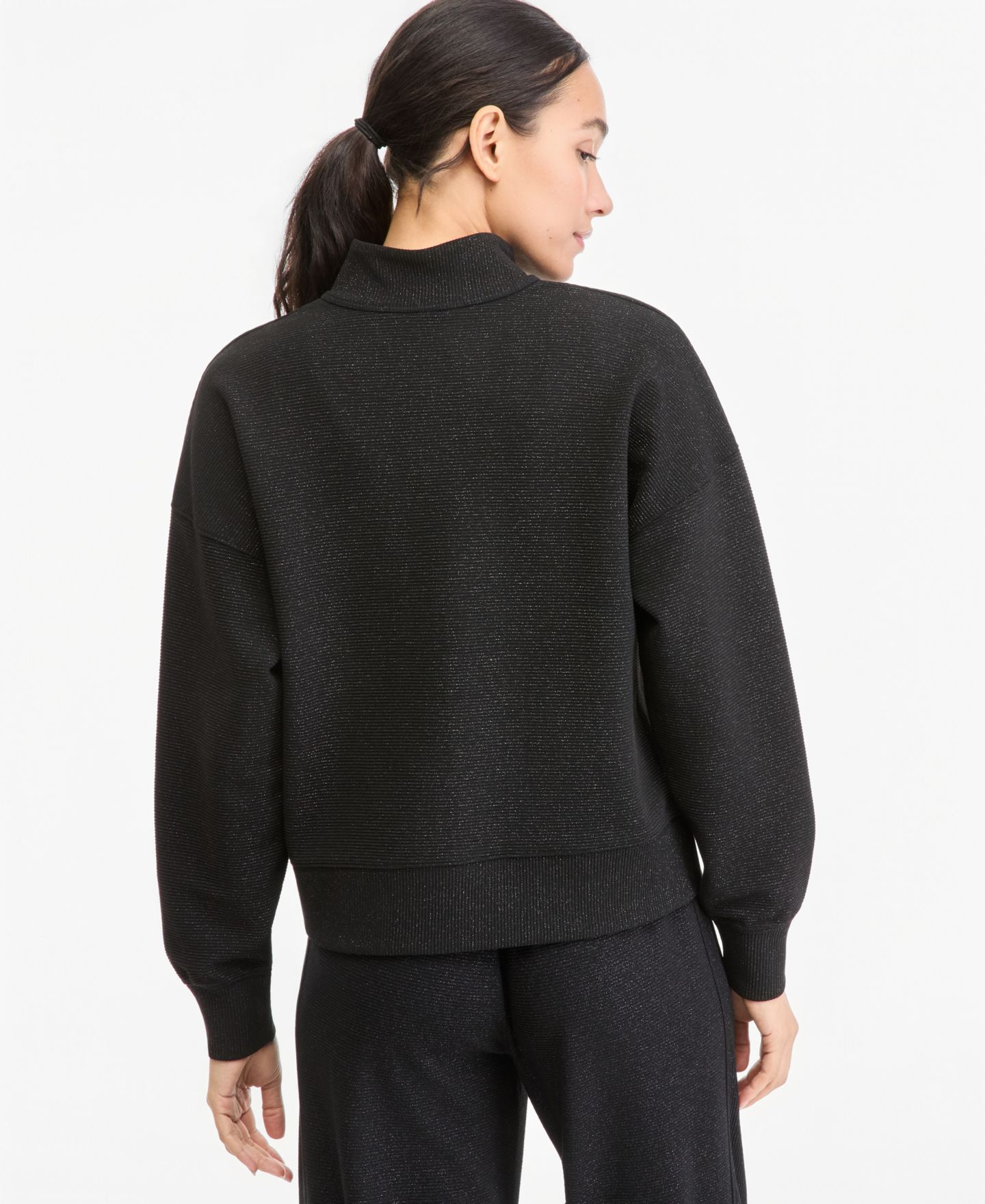 Женский свитер ID Ideology Shine Ottoman-Rib 1/2-Zip Mock-Neck Pullover, цвет: Глубокий чёрный — фото 4