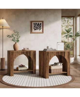 Set of 2 Farmhouse End Side Table for Living Room, Heavy-Duty Wooden Pedestal