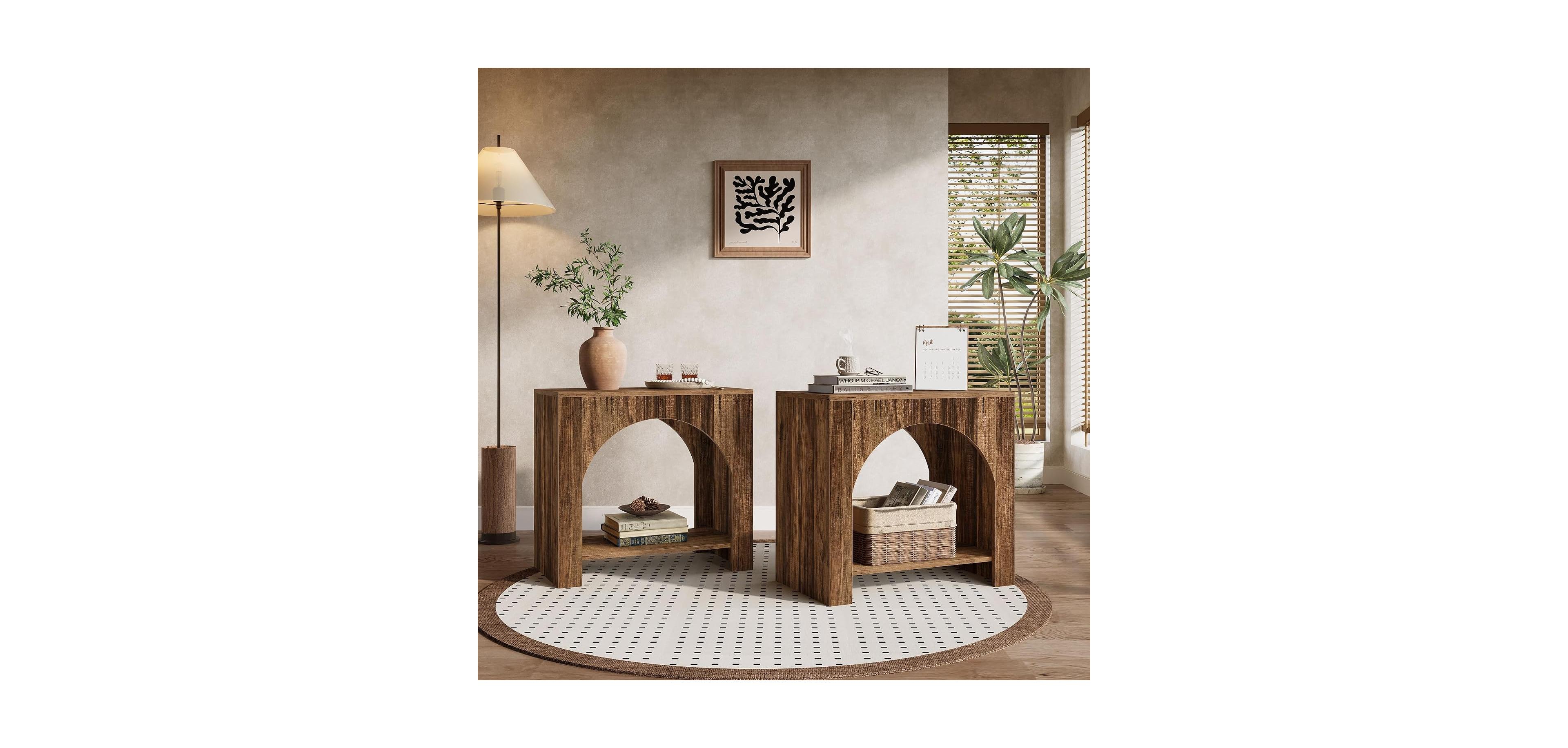 Tribesigns Set of 2 Farmhouse End Side Table for Living Room, Heavy-Duty Wooden Pedestal
