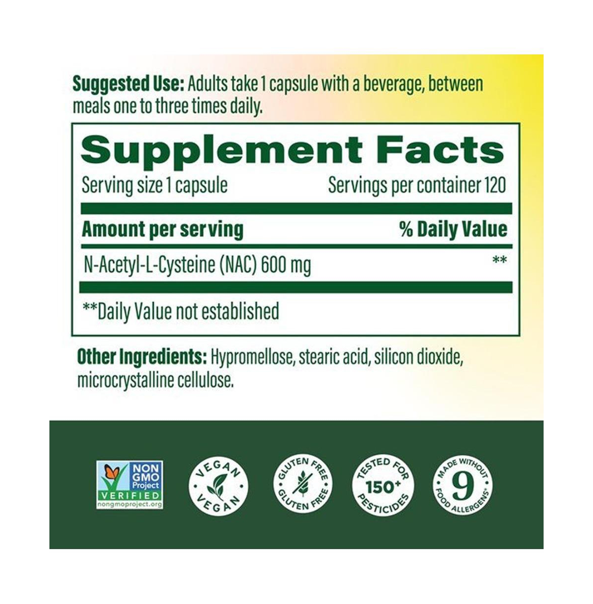 MegaFood Nac Supplement 600mg Per Serving, Supports Production of Glutathione, 120 Capsules