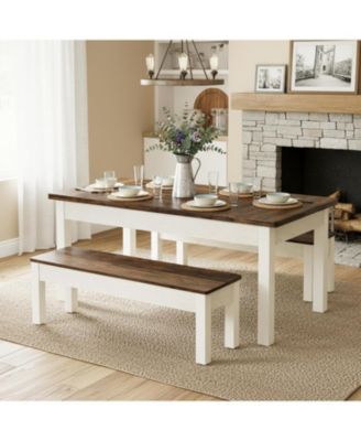 55" Farmhouse Dining Table Set with 2 Benches
