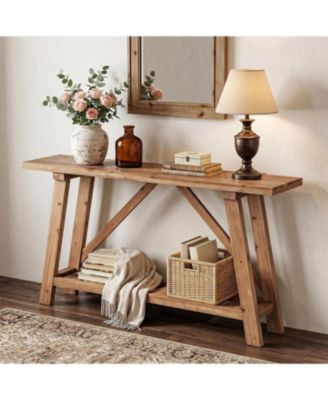 62.9" Solid Wood Console Table with Storage Shelf
