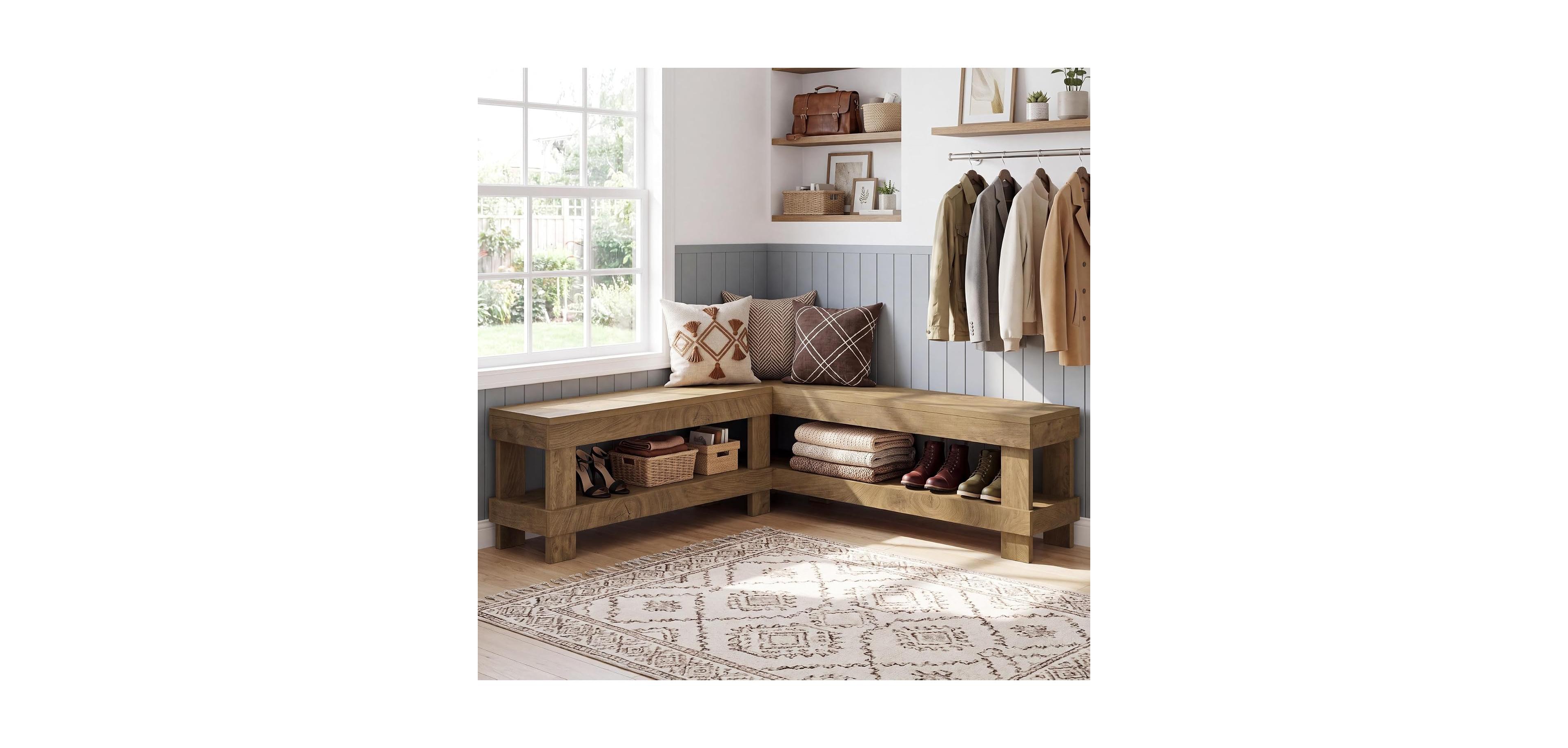 Tribesigns L-Shaped Bench with Storage,61" Corner Breakfast Nook Bench