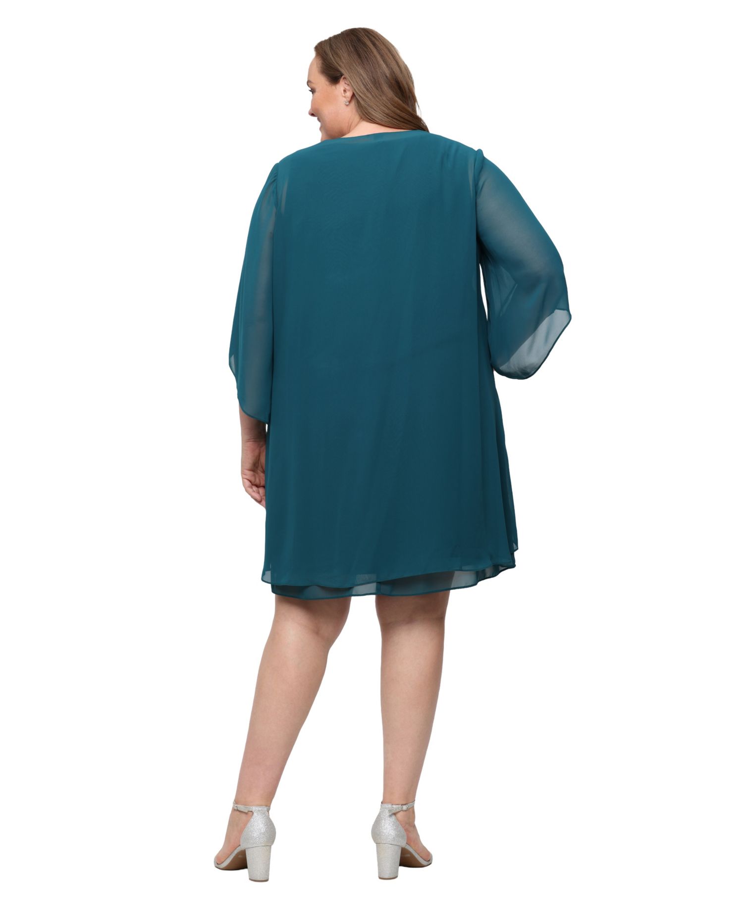 Plus Size V-Neck Beaded-Shoulder Chiffon Dress