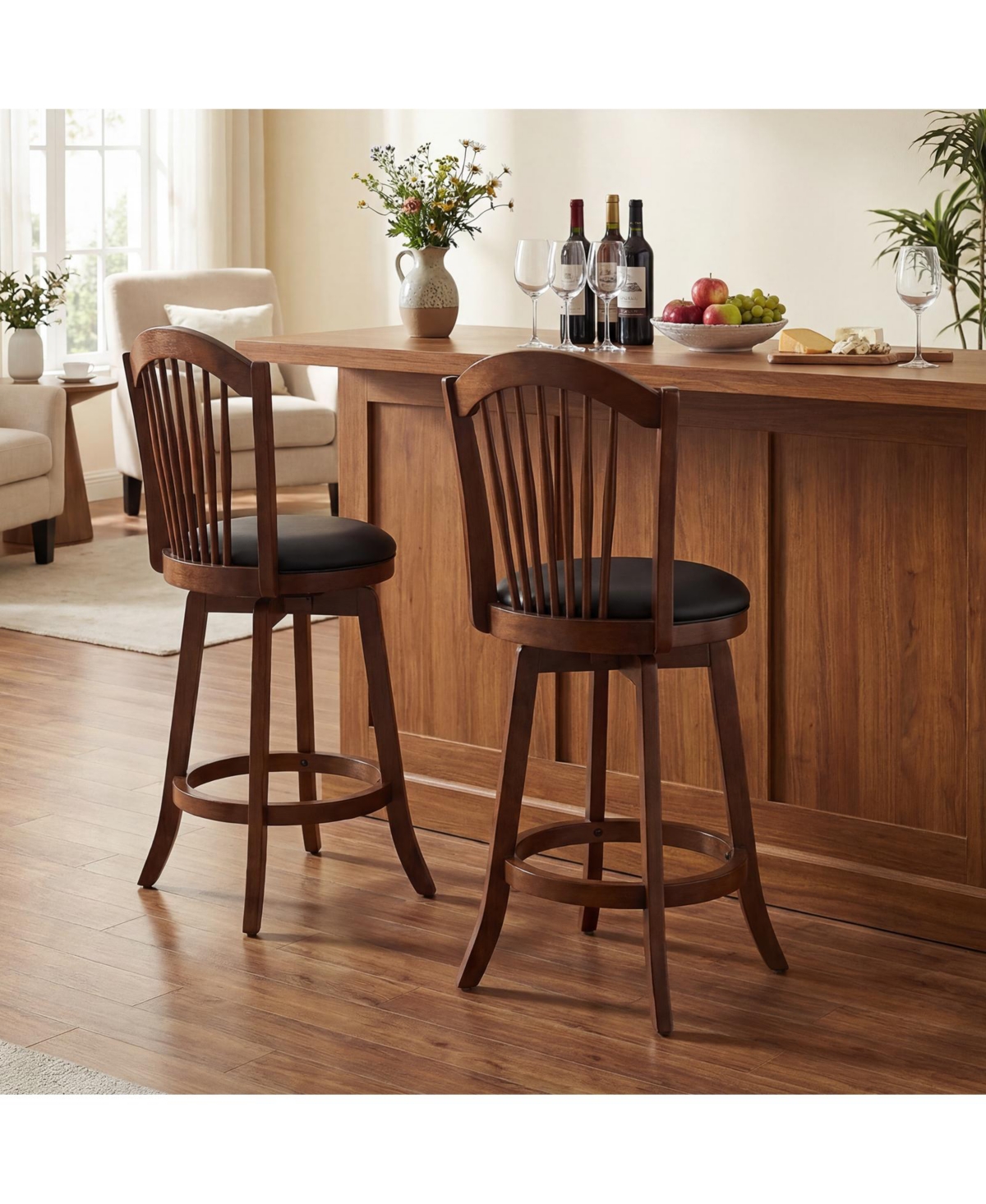 Set of 2 Swivel Bar Stools with Back Support