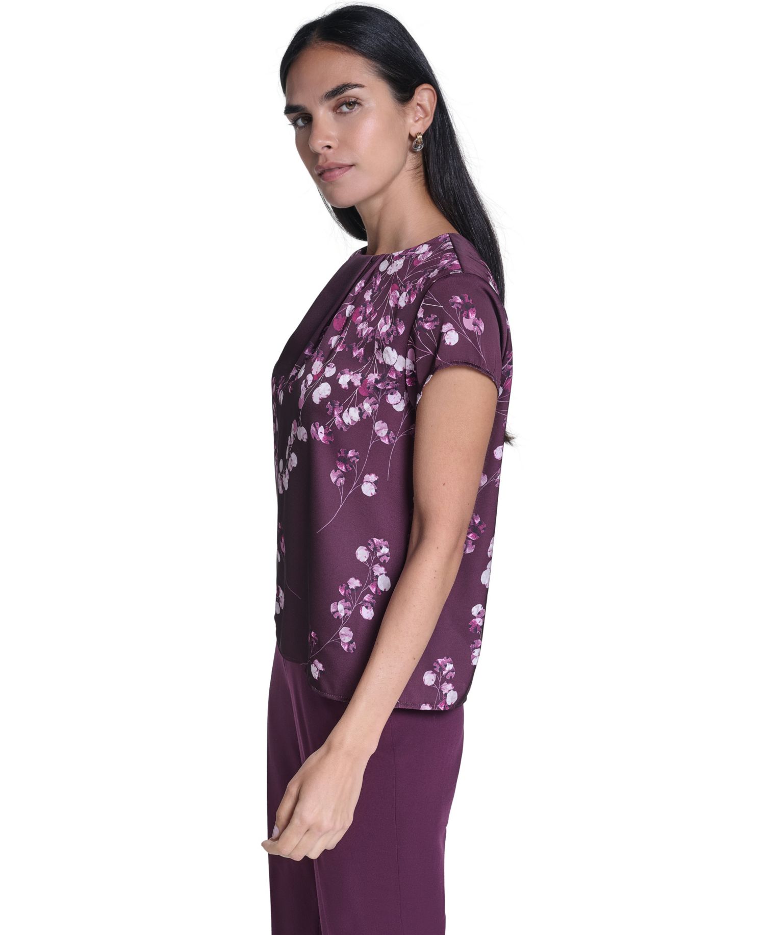 Women's Floral V-Neck Cap-Sleeve Blouse