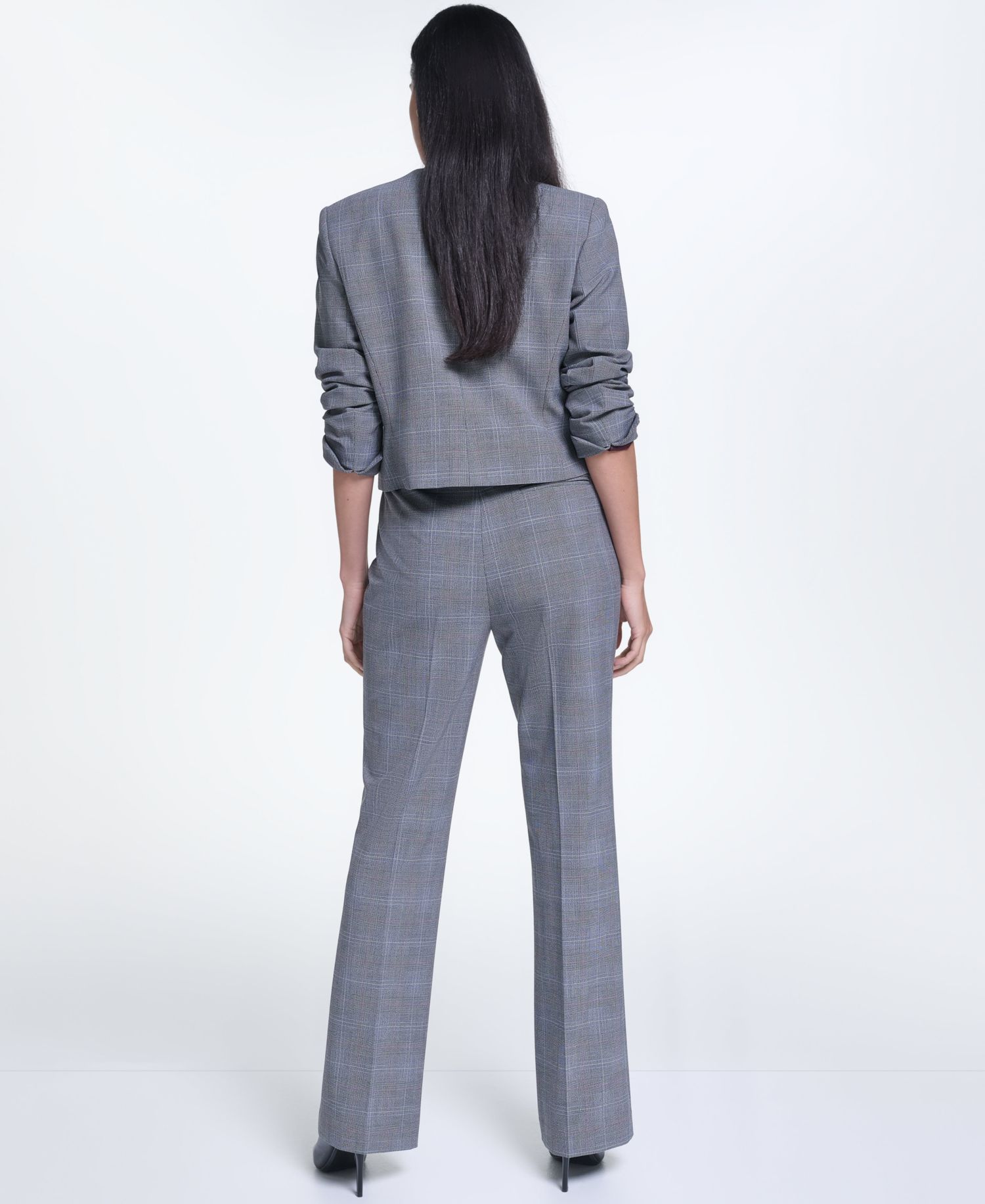 Women's Cropped Plaid Collarless Jacket