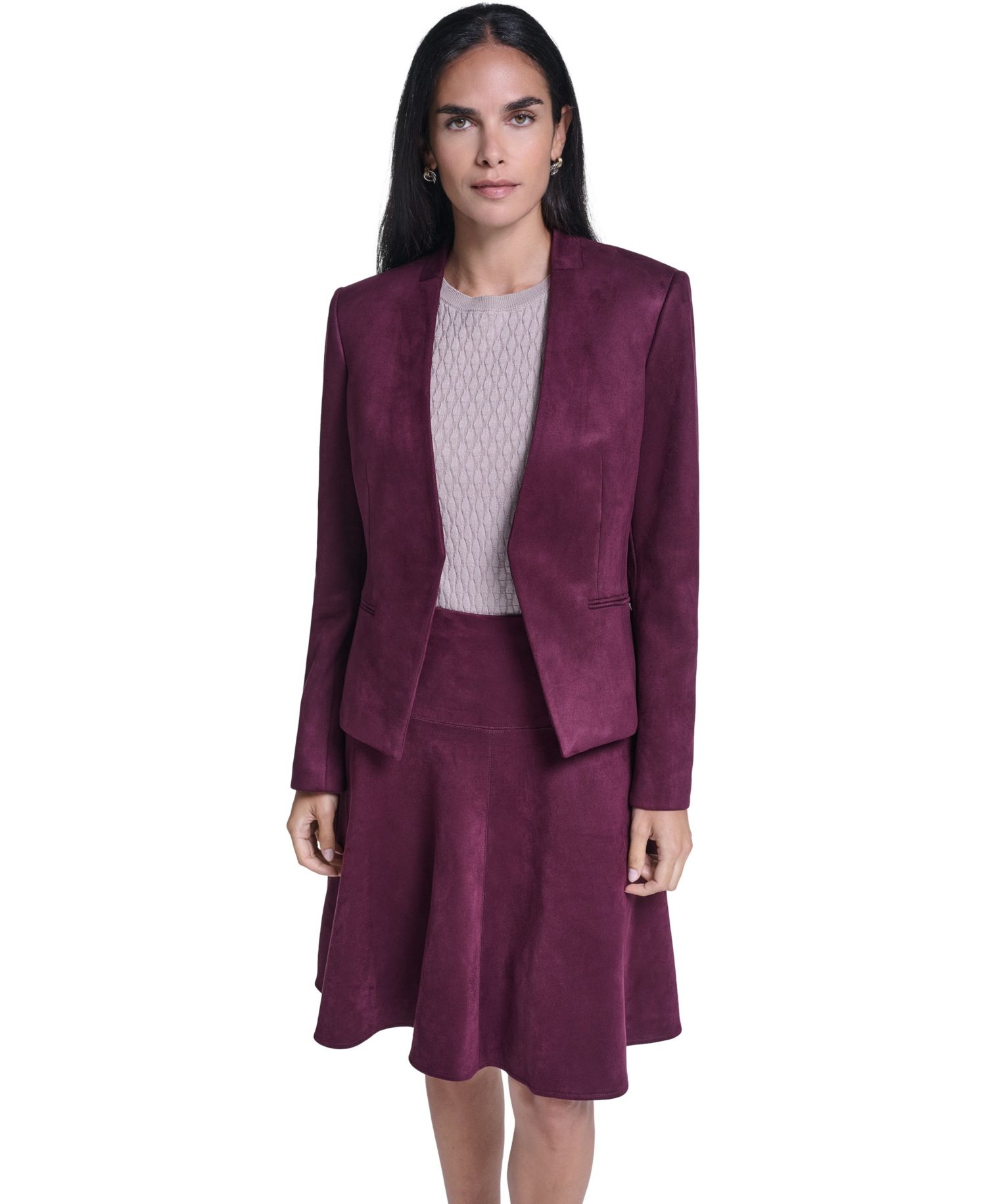 Women's Collarless Open-Front Long-Sleeve Blazer