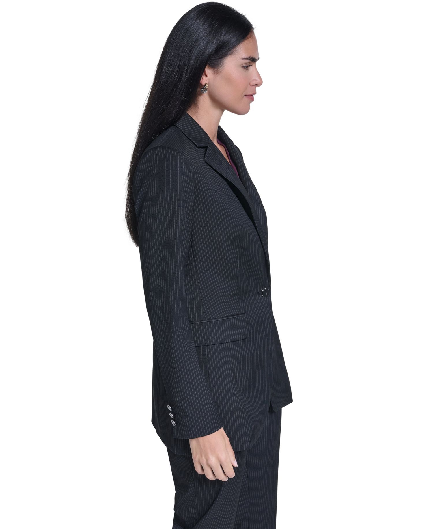 Women's Single Button Notch Collar Stripe Blazer