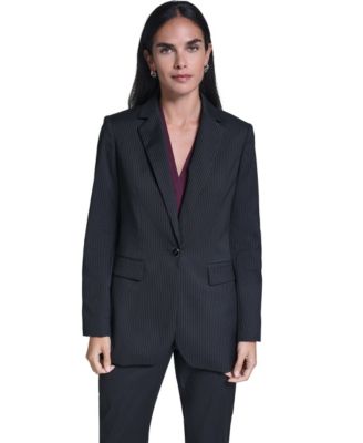 Women's Single Button Notch Collar Stripe Blazer