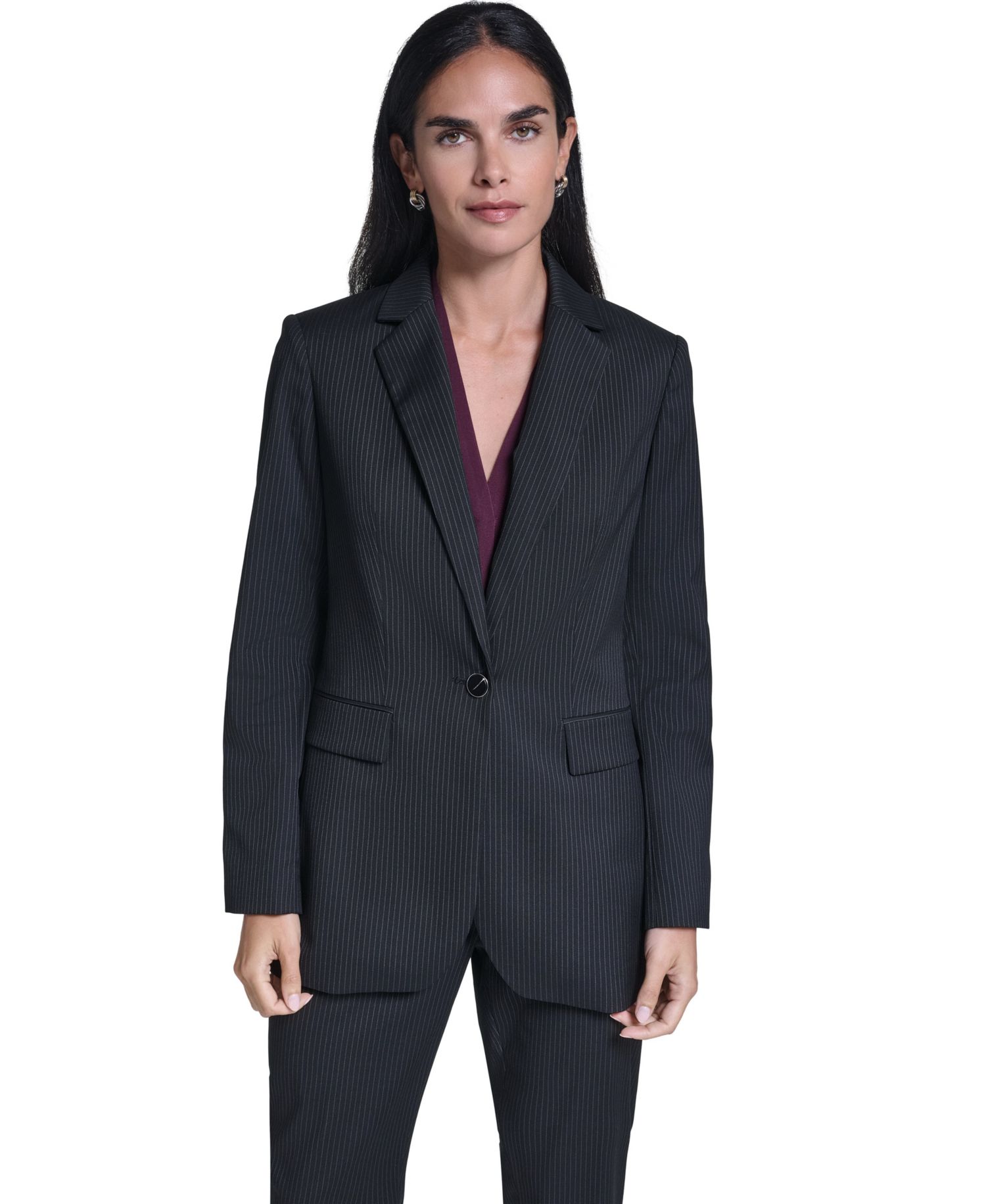 Women's Single Button Notch Collar Stripe Blazer