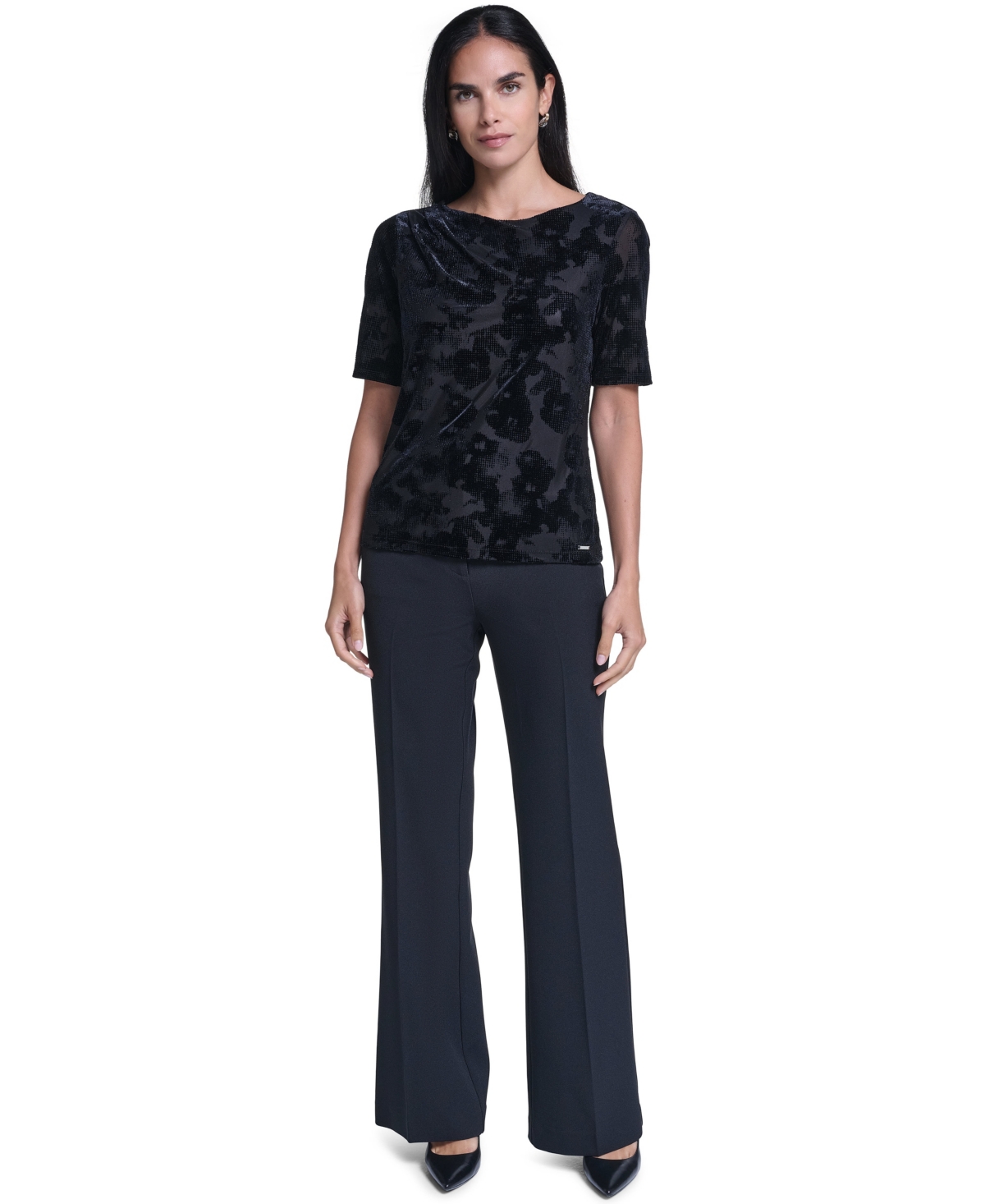Calvin Klein Women's Short-Sleeve Pleated Floral Blouse