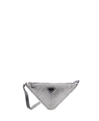 Mini Triangle Top Handle Pouch Bag Crystal Embellished Satin
