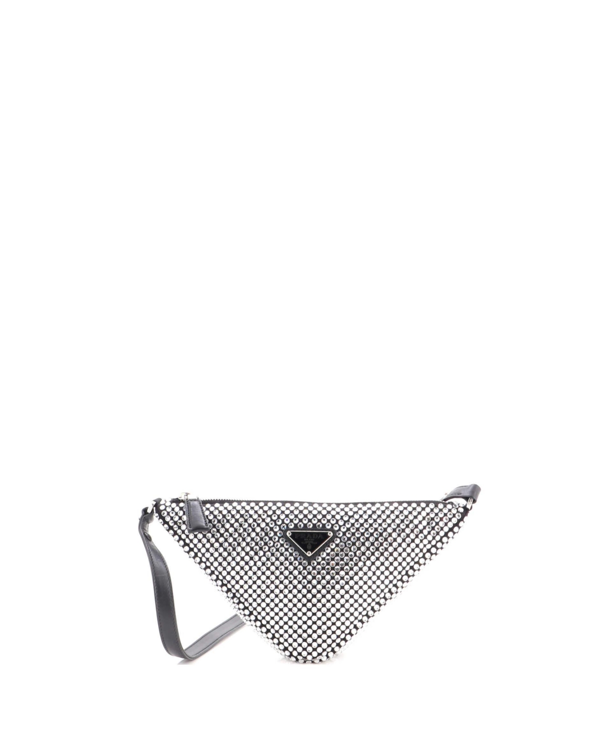 Pre-Owned Prada Mini Triangle Top Handle Pouch Bag Crystal Embellished Satin - Black