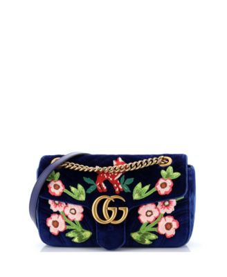 Small GG Marmont Flap Bag Embroidered Matelasse Velvet