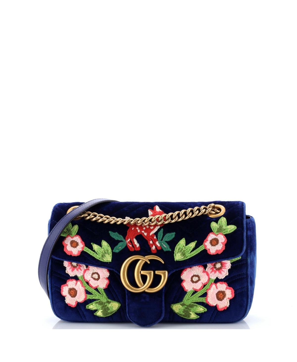 Pre-Owned Gucci Small Gg Marmont Flap Bag Embroidered Matelasse Velvet