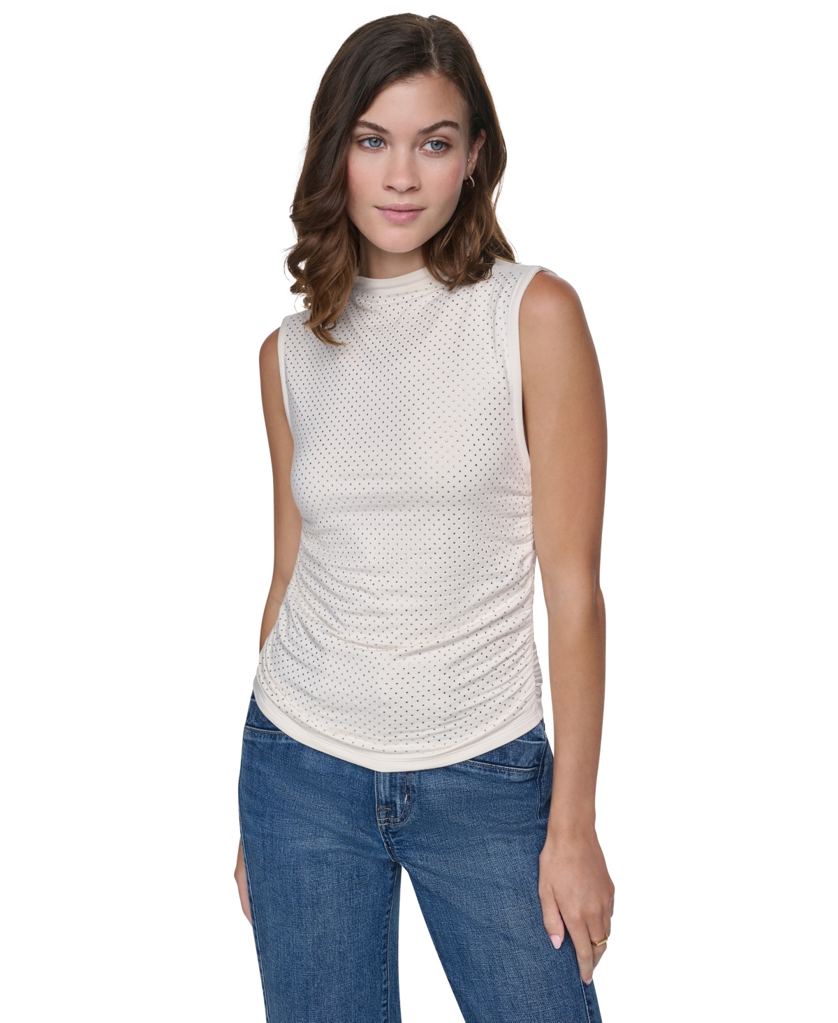 Dkny Jeans Women's High-Neck Sleeveless Ruched Tank