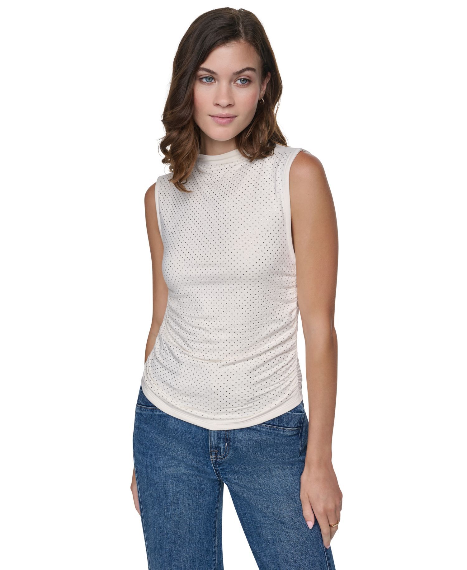 Women's High-Neck Sleeveless Ruched Tank Top