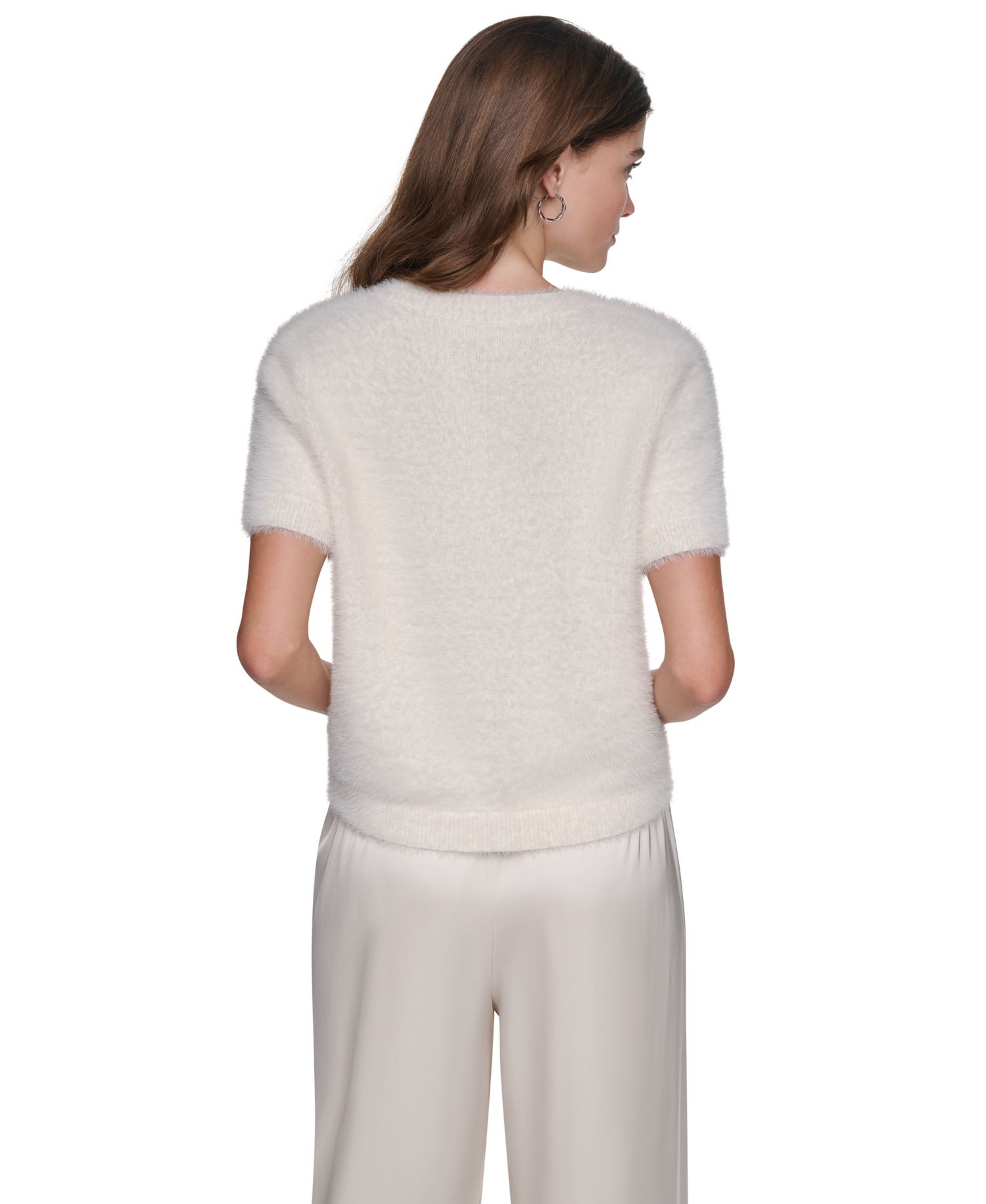 Women's Short-Sleeve Brushed-Knit V-Neck Cardigan
