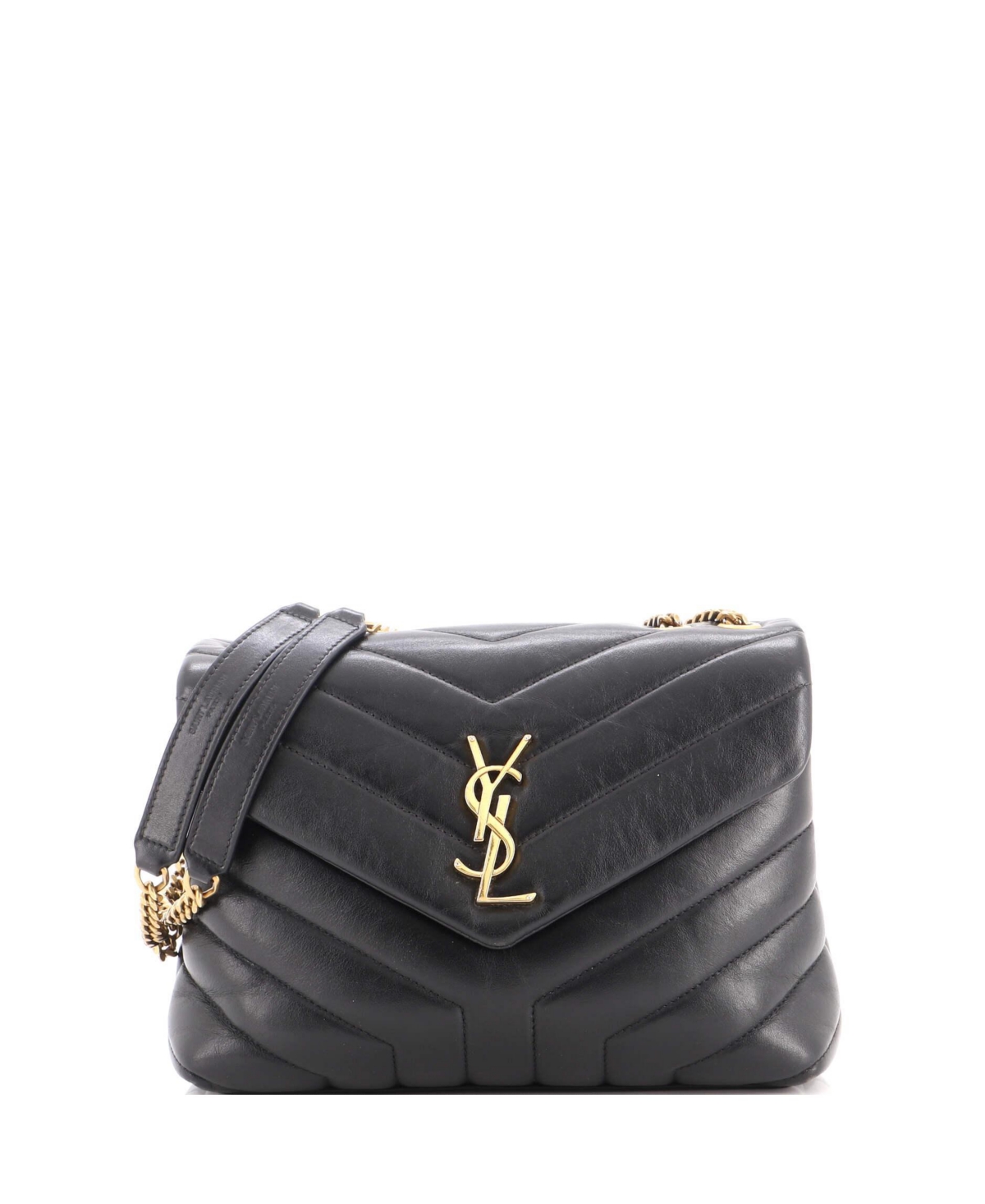 Pre-Owned Saint Laurent Small Loulou Shoulder Bag Matelasse Chevron Leather - Black