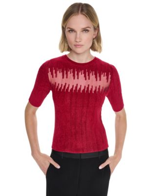 Petite Crewneck Short-Sleeve Ribbed Sweater