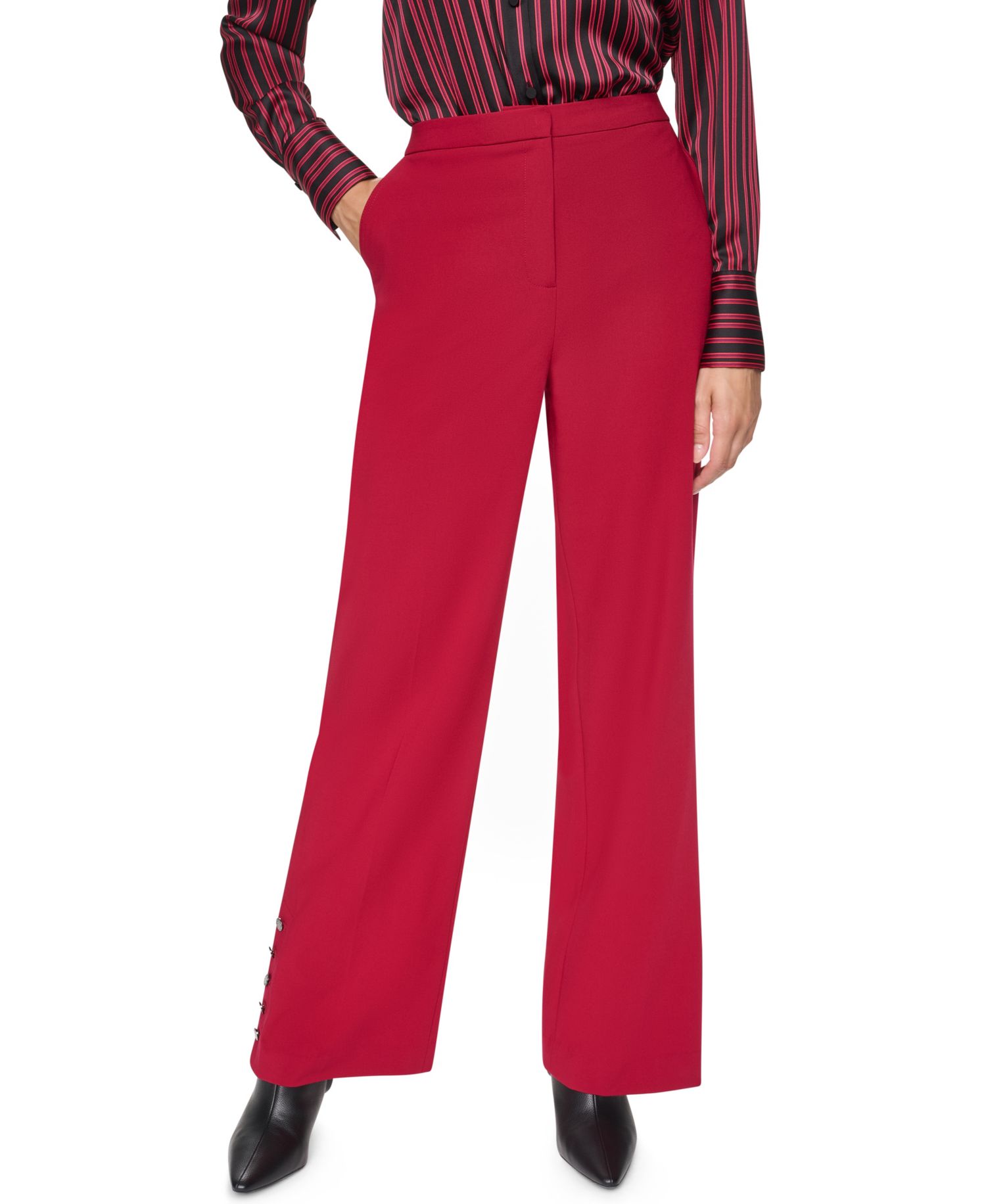 Petite High-Rise Wide-Leg Flat-Front Suit Pants