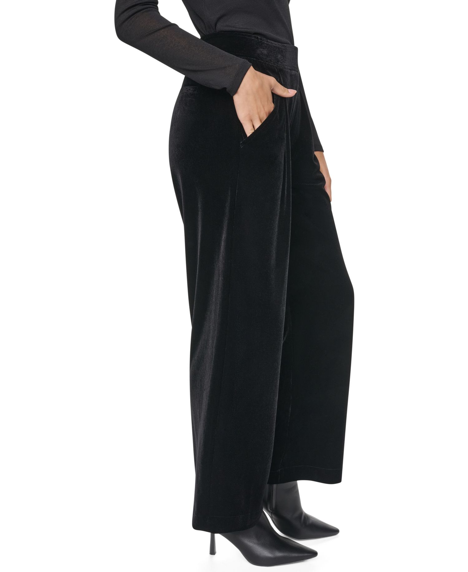 Petite Velvet Wide-Leg Trousers