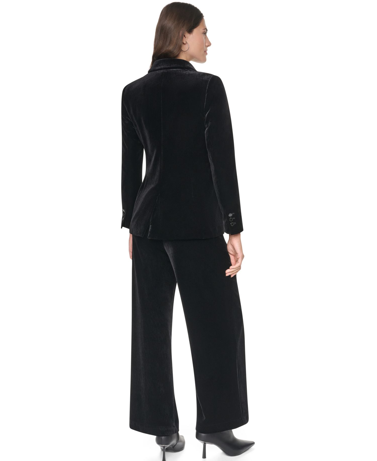 Petite Velvet Button-Front Fitted Blazer