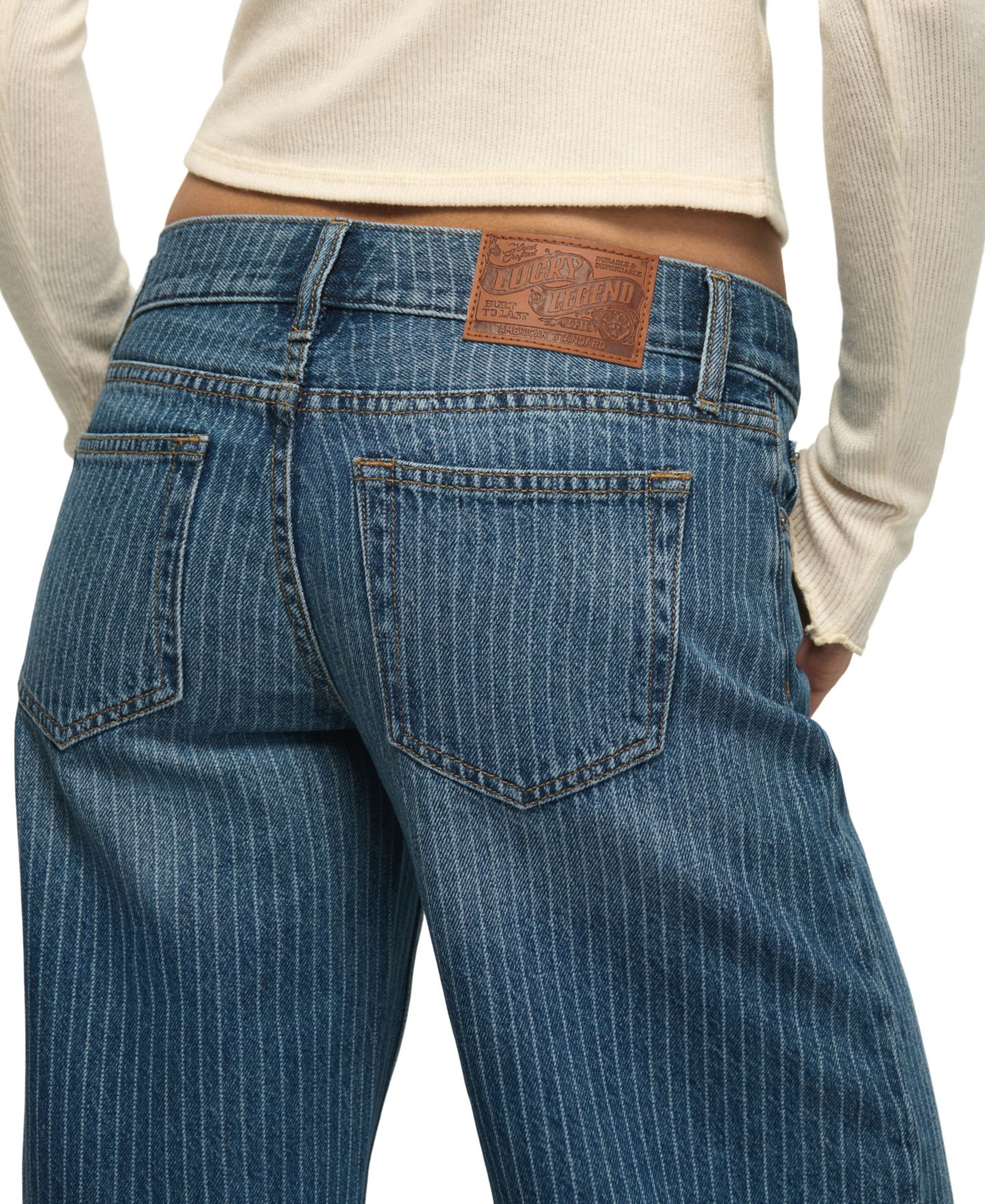 Женские джинсы Lucky Brand Lucky Legend Super-Low-Rise Ultra-Wide-Leg, цвет: Индиго полосатый варёный — фото 6