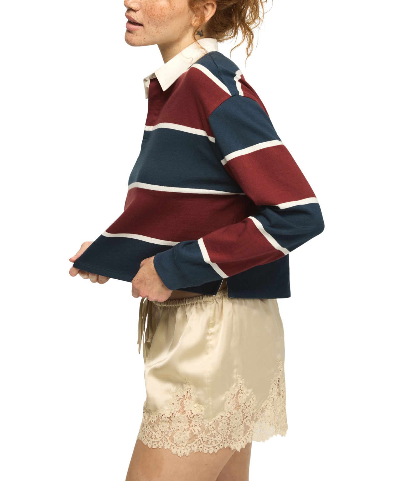 Women's Long-Sleeve Striped Polo Shirt