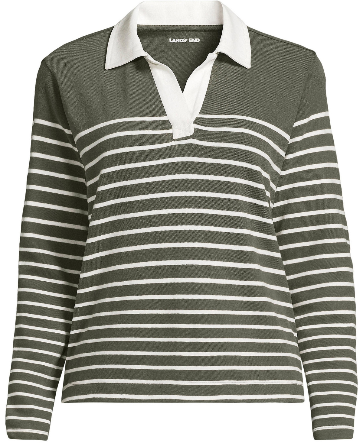 Lands' End Plus Mariner Rugby Long-Sleeve Striped Polo Shirt