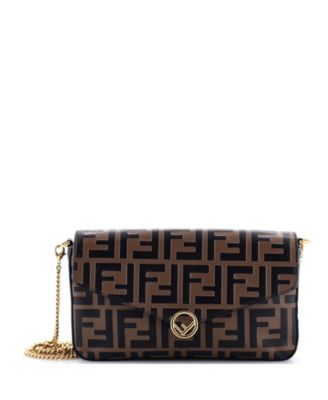 F is Fendi Envelope Clutch on Chain Zucca Embossed Leather