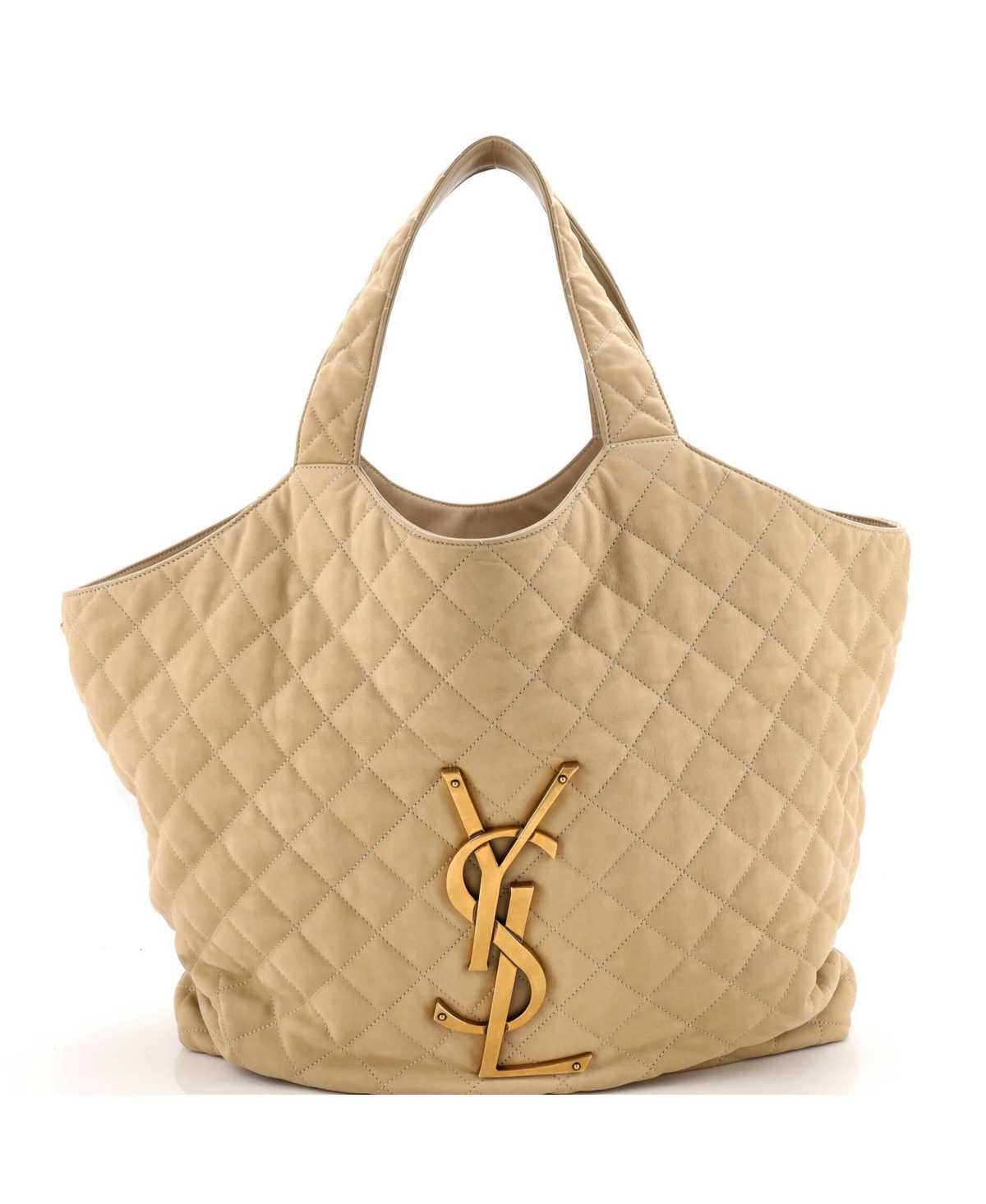Pre-Owned Saint Laurent Maxi Icare Shopping Tote Quilted Nubuck - Natural