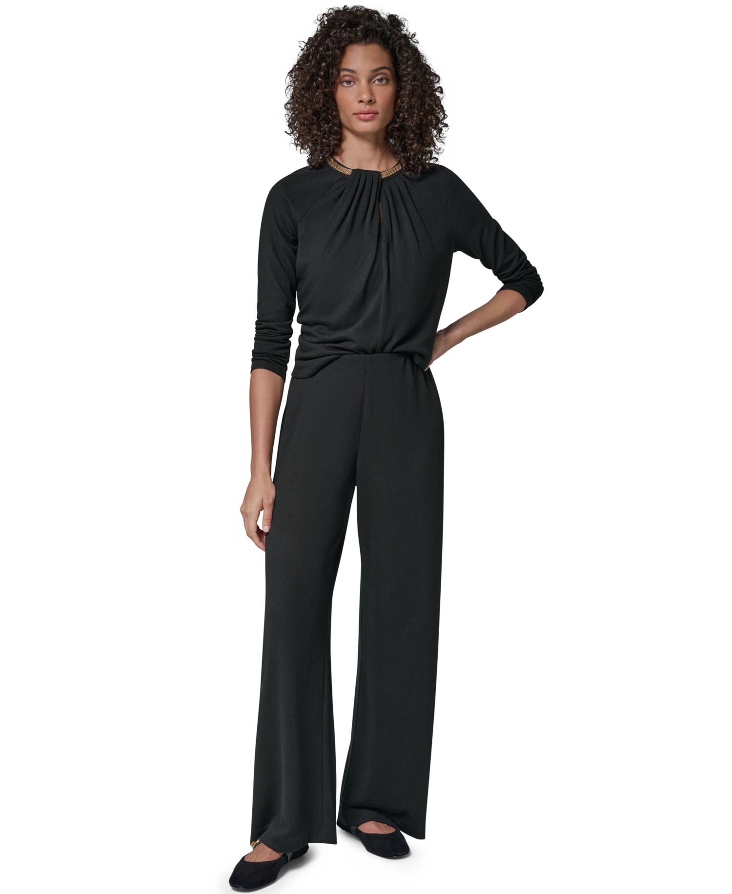 Women's Wide-Leg Flat Front Pull-On Pants