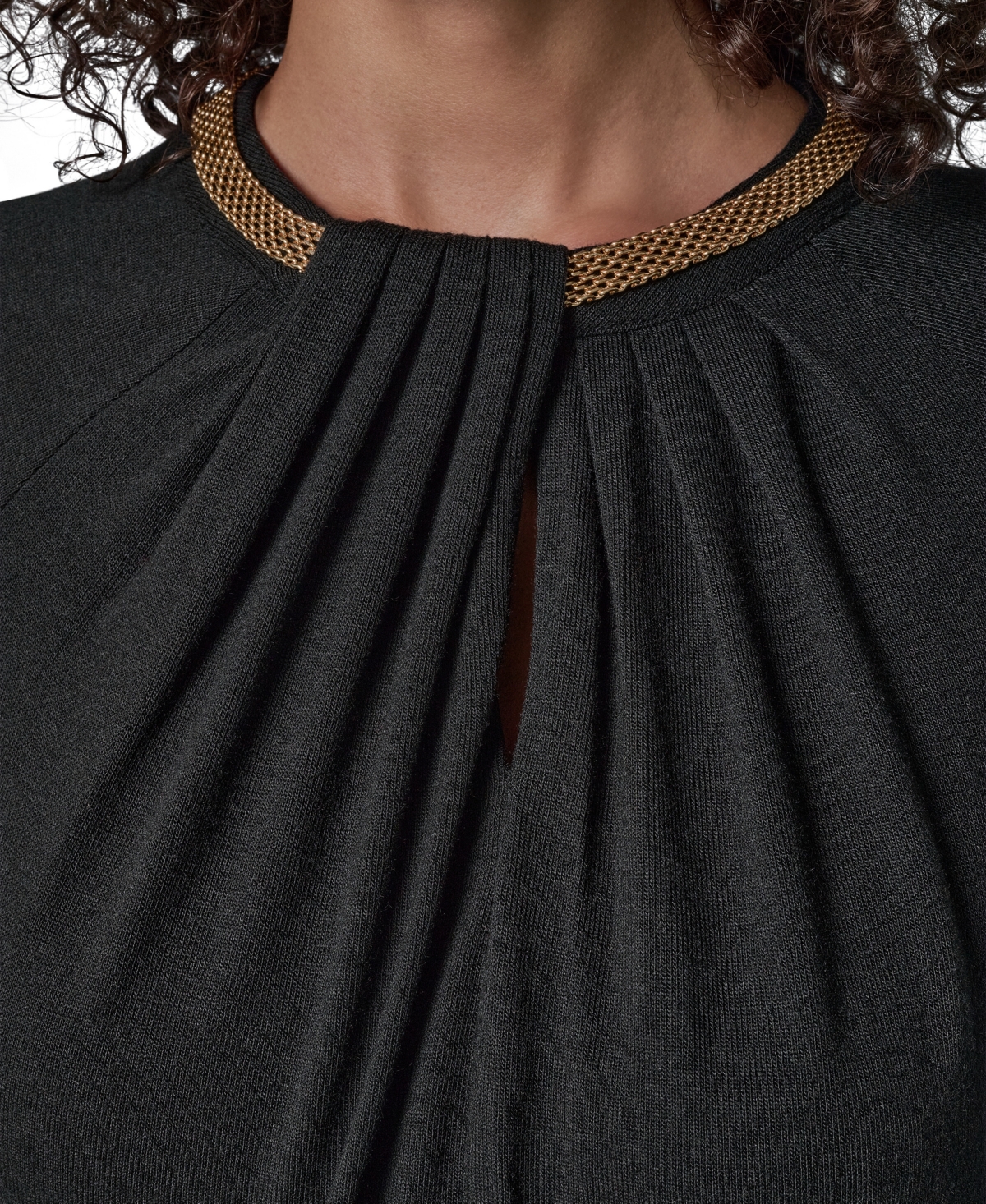 Donna Karan New York Women's Necklace Detail Long-Raglan Sleeves Keyhole Cutout Pullover