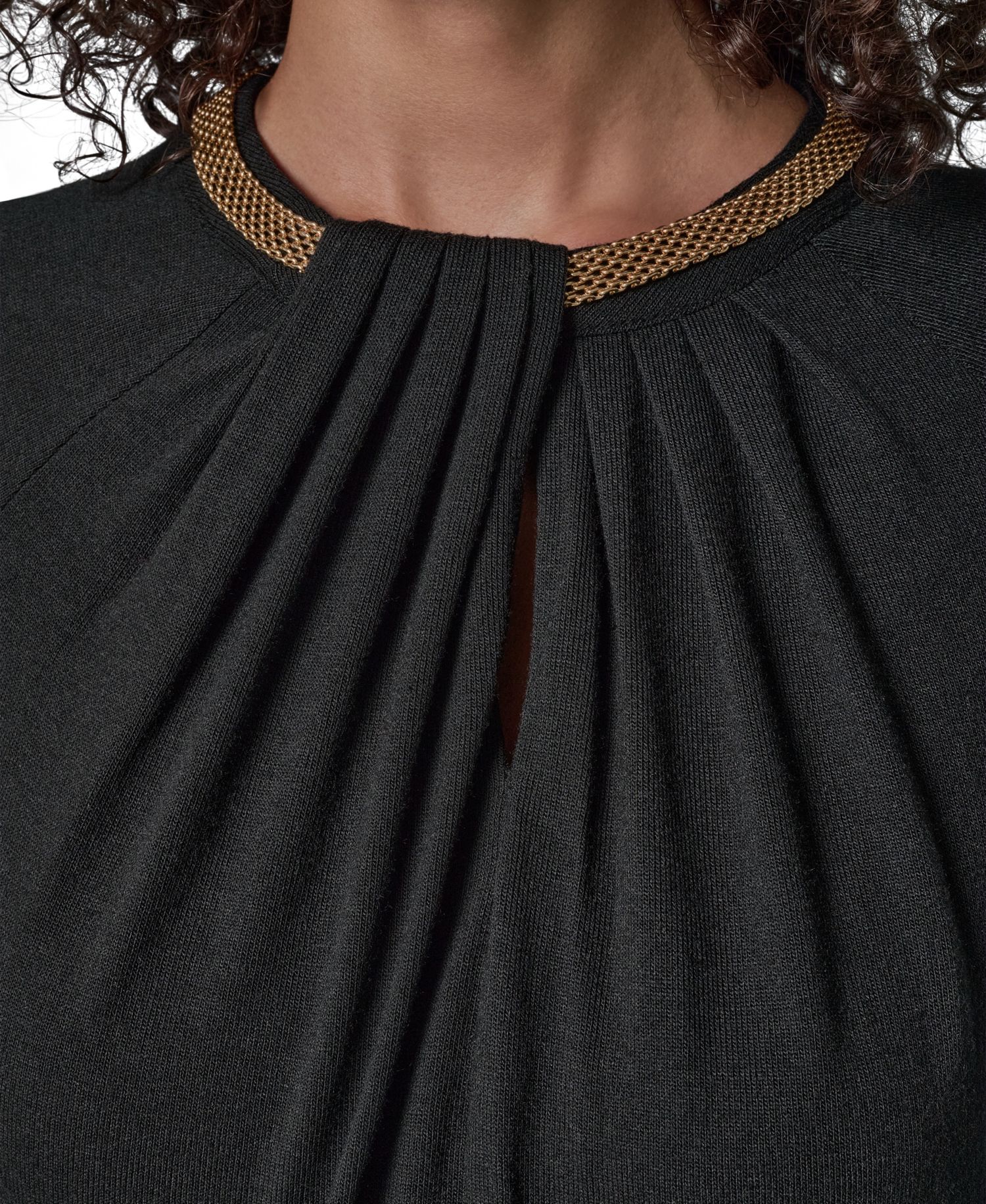 Women's Necklace Detail Long-Raglan Sleeves Keyhole Cutout Pullover Sweater