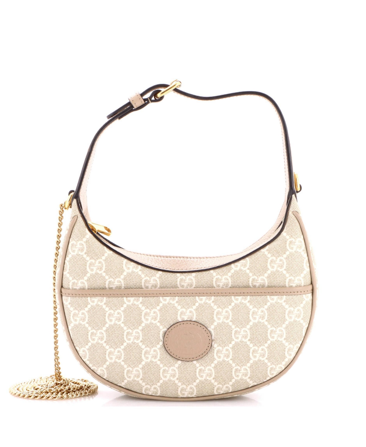 Pre-Owned Gucci Mini Interlocking G Patch Half Moon Hobo Gg Coated Canvas - Natural