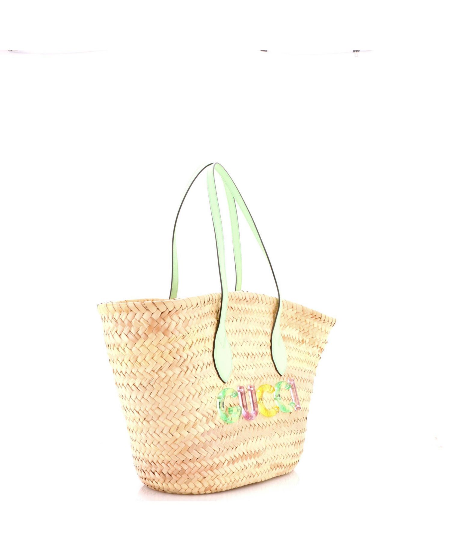 Small Logo Open Tote Woven Raffia