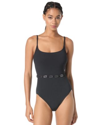 Women's Chain Belt Textured One-Piece Swimsuit